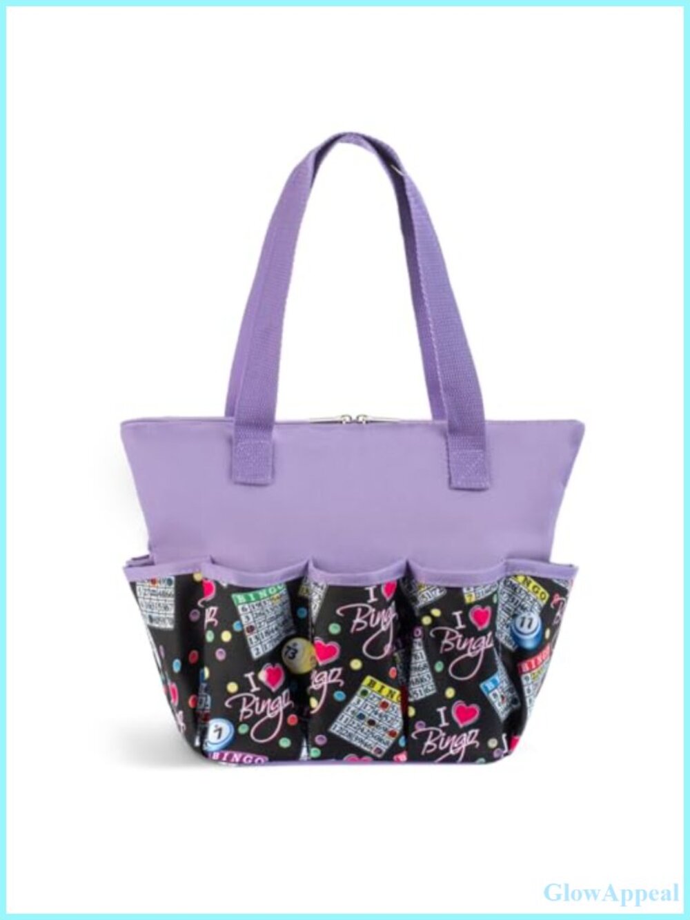 Bingo Tote Bag with 10 Pockets Zipper Canvas Lightweight Foldable Carrier